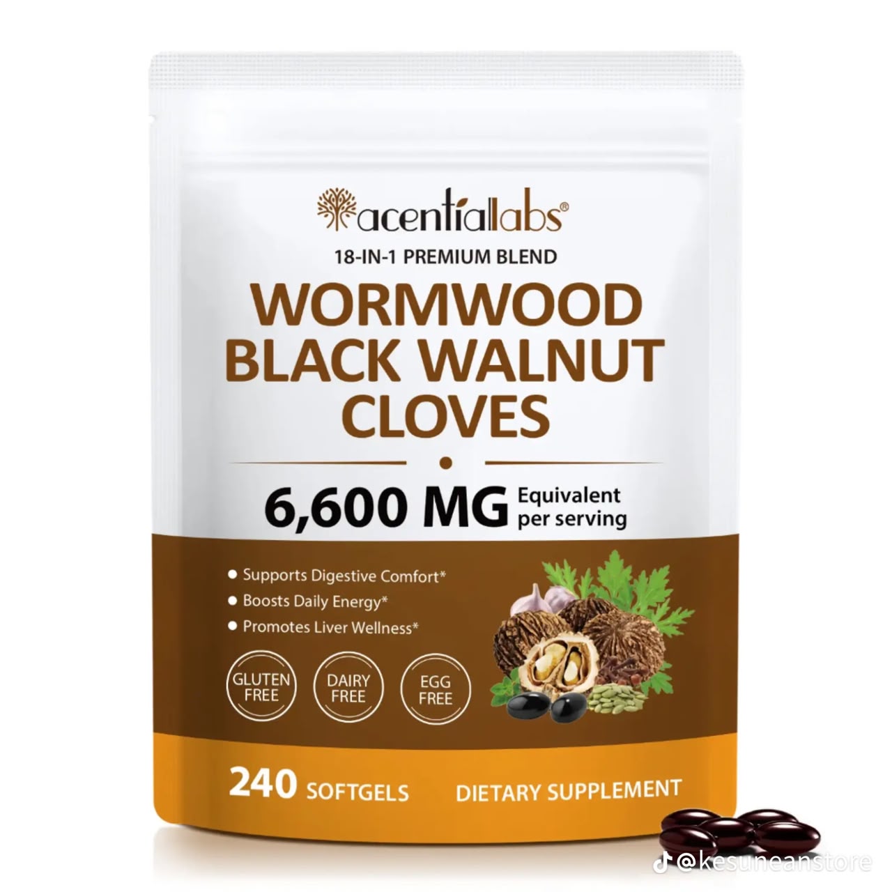Acentiallabs Wormwood Black Walnut Cloves — 18-in-1 Premium Blend